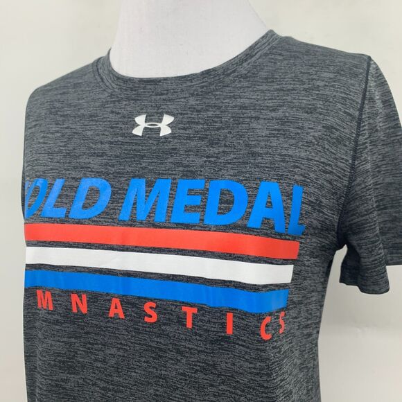 Under Armour Gold Medal Gymnastics T Shirt Womens XS Gray HeatGear UA Locker Tee - Picture 4 of 13